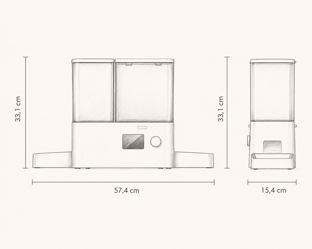 Dimensions du distributeur : 57,4 cm de large, 15,4 cm de profondeur et 33,1 cm de haut
