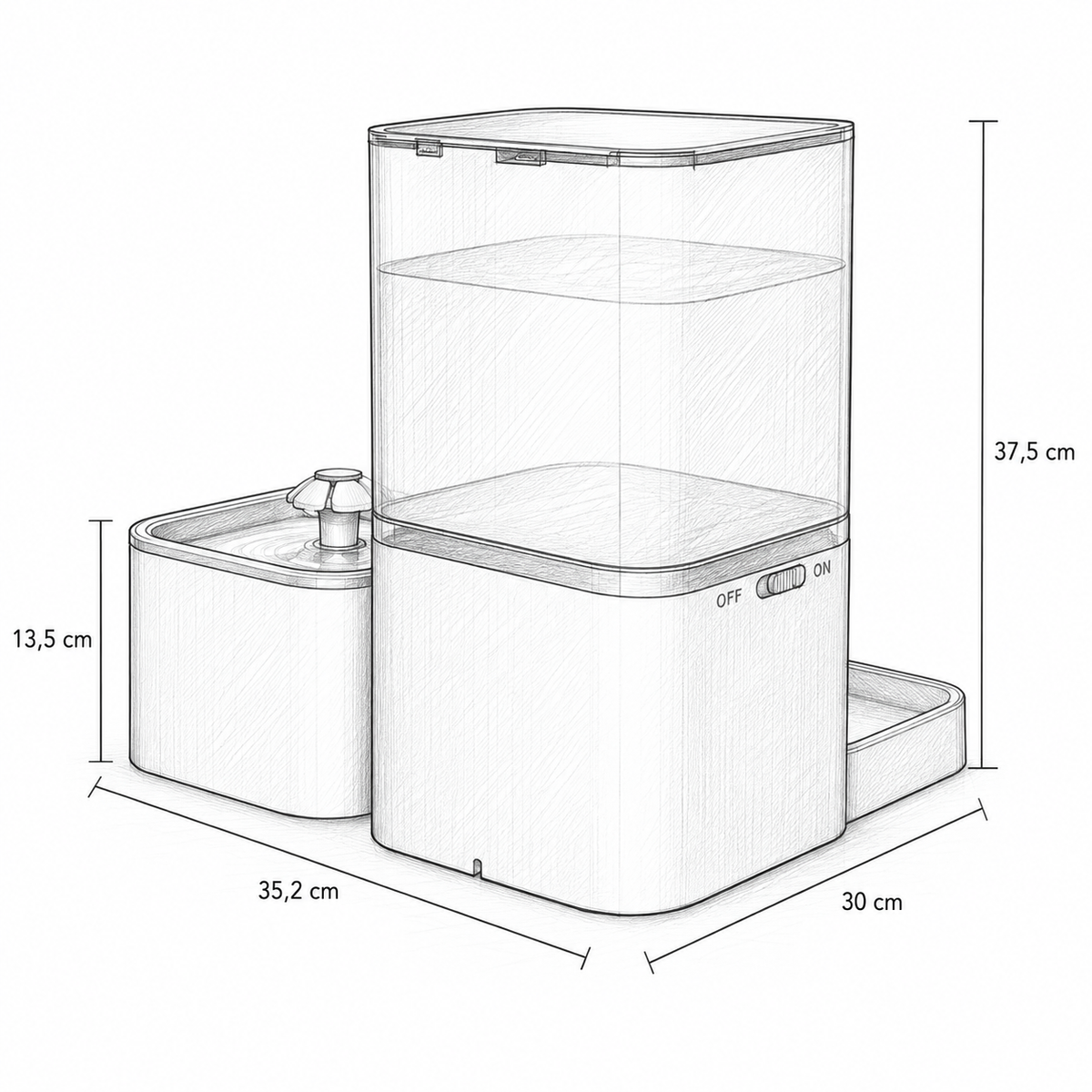 Dimensions de l’ensemble : 37,5 cm de haut, 35,2 cm de large et 30 cm de profondeur