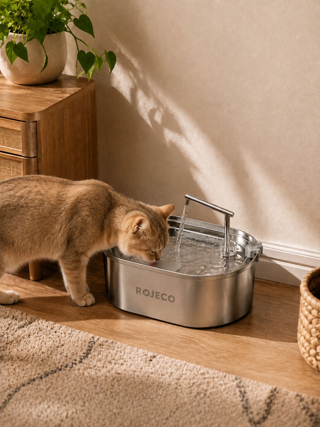 Chat roux buvant au bec en cascade de la fontaine 3,2 litres