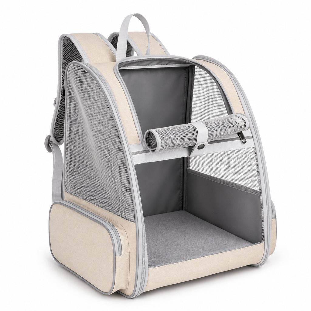 Sac à dos de transport respirant pour chat, coloris beige